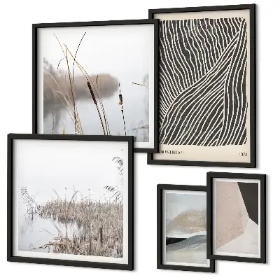 Galeria de parede com arte minimalista da natureza