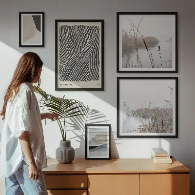 Galeria de parede com arte minimalista da natureza