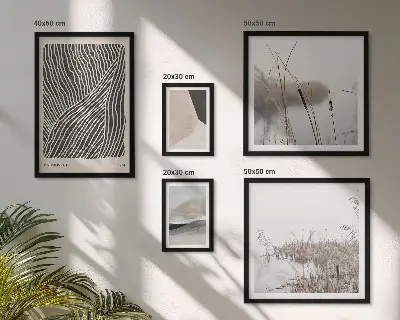 Galeria de parede com arte minimalista da natureza