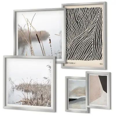 Galeria de parede com arte minimalista da natureza