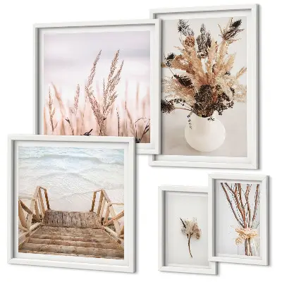 Galeria de quadros para parede com estampas de plantas secas e água em estilo decorativo