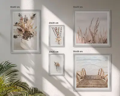 Galeria de quadros para parede com estampas de plantas secas e água em estilo decorativo