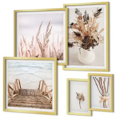 Galeria de quadros para parede com estampas de plantas secas e água em estilo decorativo