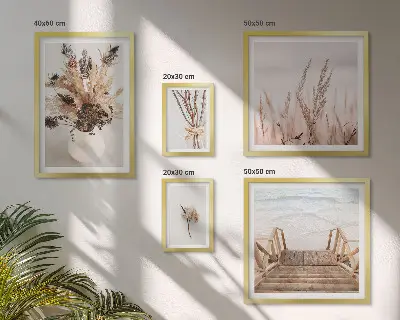 Galeria de quadros para parede com estampas de plantas secas e água em estilo decorativo