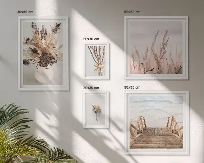 Galeria de quadros para parede com estampas de plantas secas e água em estilo decorativo