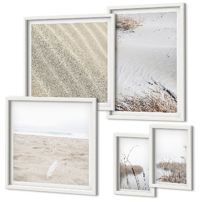 Conjunto de 5 quadros com moldura Motivos minimalistas de praia