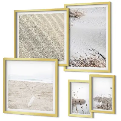 Conjunto de 5 quadros com moldura com motivos minimalistas de praia