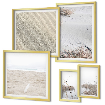 Conjunto de 5 quadros com moldura Motivos minimalistas de praia