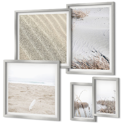Conjunto de 5 quadros com moldura Motivos minimalistas de praia