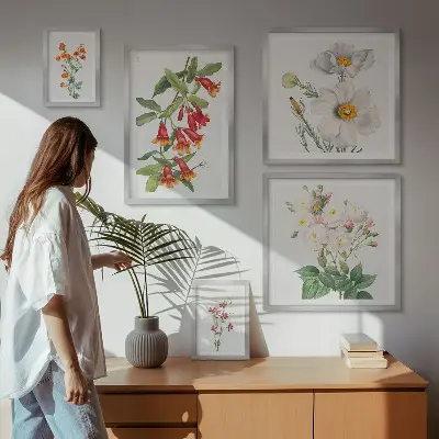 Galeria de quadros para parede com ilustrações botânicas florais