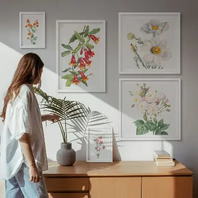 Galeria de quadros para parede com ilustrações botânicas florais