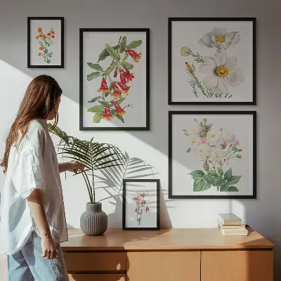 Galeria de quadros para parede com ilustrações botânicas florais