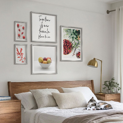 Conjunto de 5 quadros com moldura Composição de frutas e plantas