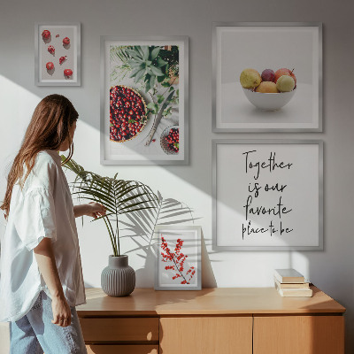 Conjunto de 5 quadros com moldura Composição de frutas e plantas