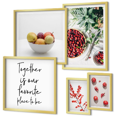 Conjunto de 5 quadros com moldura Composição de frutas e plantas
