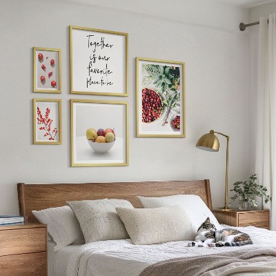 Conjunto de 5 quadros com moldura Composição de frutas e plantas