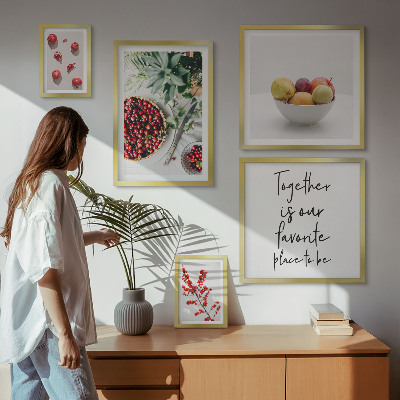 Conjunto de 5 quadros com moldura Composição de frutas e plantas