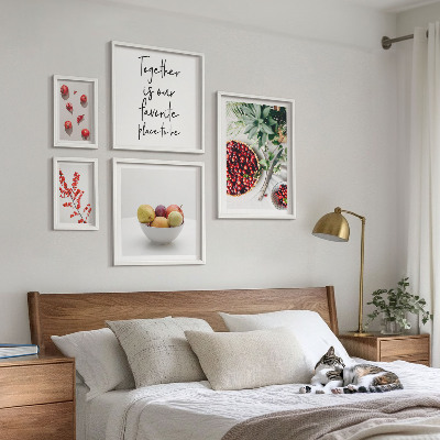 Conjunto de 5 quadros com moldura Composição de frutas e plantas