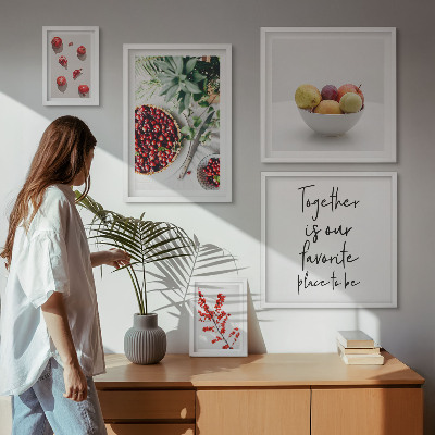 Conjunto de 5 quadros com moldura Composição de frutas e plantas