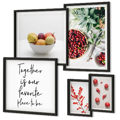 Conjunto de 5 quadros com moldura Composição de frutas e plantas