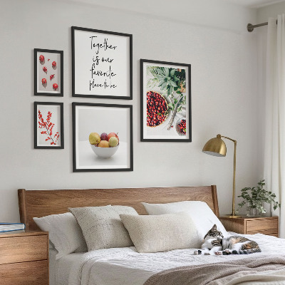 Conjunto de 5 quadros com moldura Composição de frutas e plantas