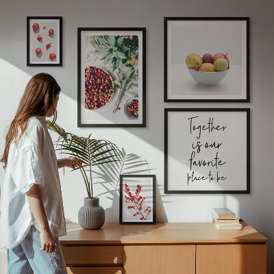 Conjunto de 5 quadros com moldura Composição de frutas e plantas