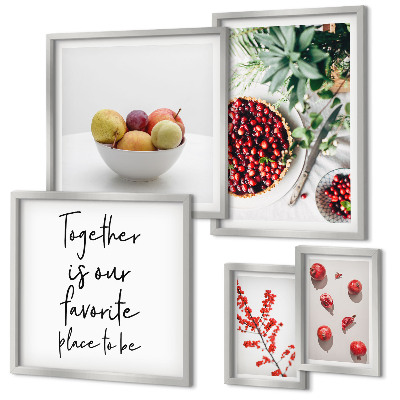 Conjunto de 5 quadros com moldura Composição de frutas e plantas