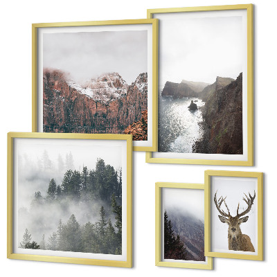 Conjunto de 5 quadros decorativos paisagens da vida selvagem