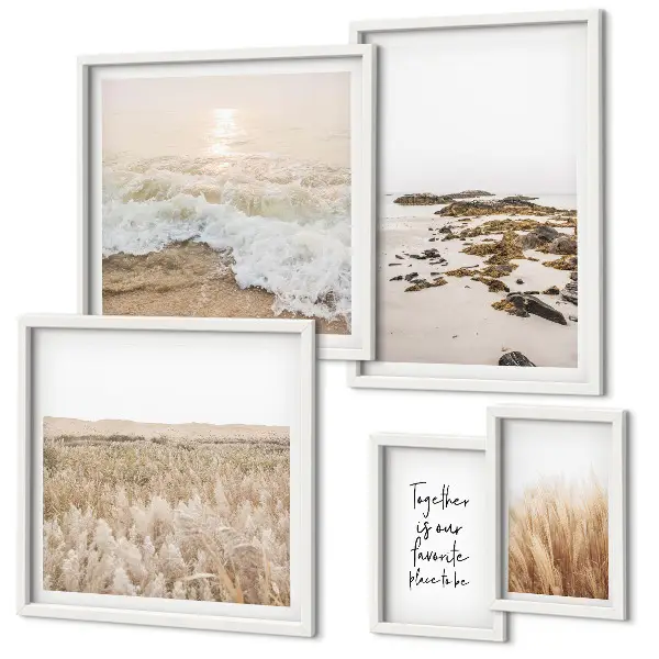 Galeria de parede com paisagens naturais de praia