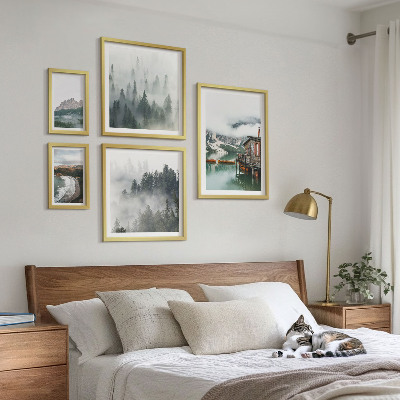 Conjunto de 5 quadros com moldura Paisagens montanhosas, chalés, água