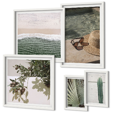 Conjunto de 5 quadros com moldura Relaxamento com água e plantas de verão