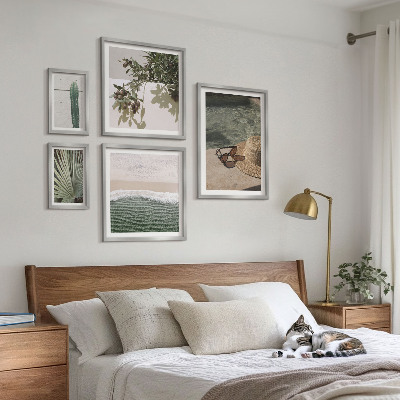 Conjunto de 5 quadros com moldura Relaxamento com água e plantas de verão