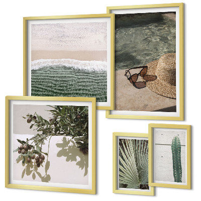 Conjunto de 5 quadros com moldura Relaxamento com água e plantas de verão