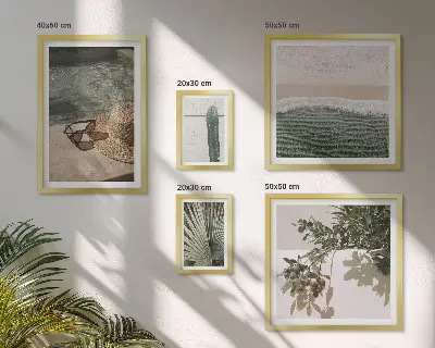 Conjunto de 5 quadros com moldura tema relaxamento com água e plantas de verão