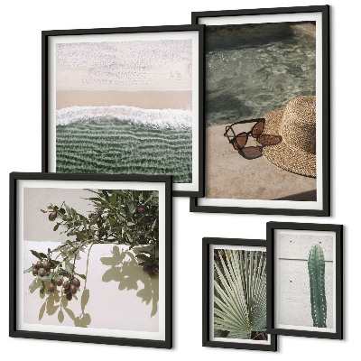 Conjunto de 5 quadros com moldura Relaxamento com água e plantas de verão