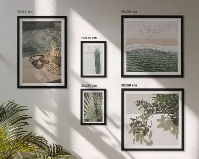 Conjunto de 5 quadros com moldura tema relaxamento com água e plantas de verão