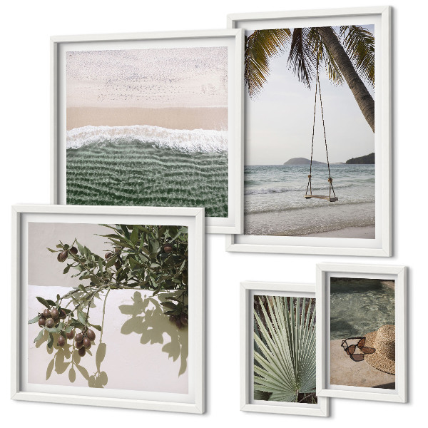 Conjunto de 5 quadros decorativos Harmonia entre praias tropicais e natureza