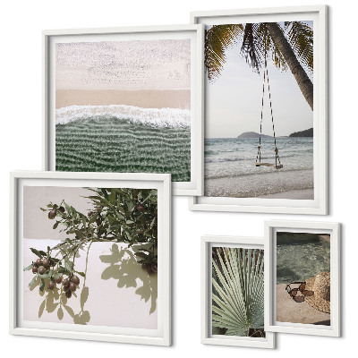 Conjunto de 5 quadros decorativos Harmonia entre praias tropicais e natureza