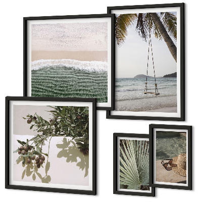 Conjunto de 5 quadros decorativos Harmonia entre praias tropicais e natureza