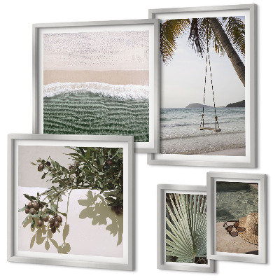 Conjunto de 5 quadros decorativos Harmonia entre praias tropicais e natureza