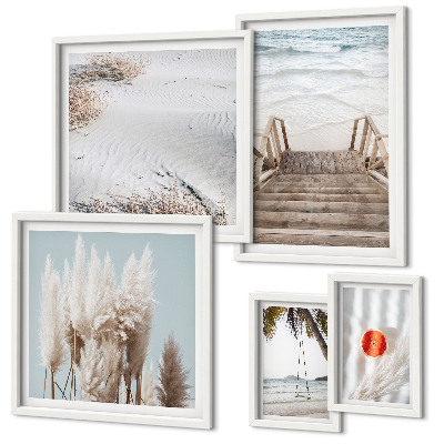Conjunto de 5 quadros com moldura Vistas da praia e da natureza