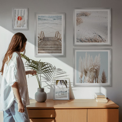 Conjunto de 5 quadros com moldura Vistas da praia e da natureza