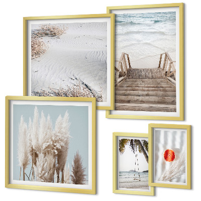 Conjunto de 5 quadros com moldura Vistas da praia e da natureza