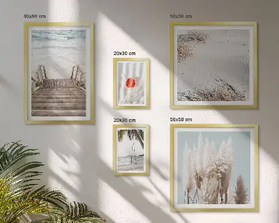 Conjunto de 5 quadros com moldura com vistas da praia e da natureza
