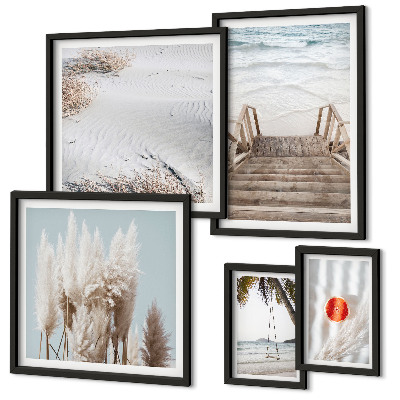 Conjunto de 5 quadros com moldura Vistas da praia e da natureza