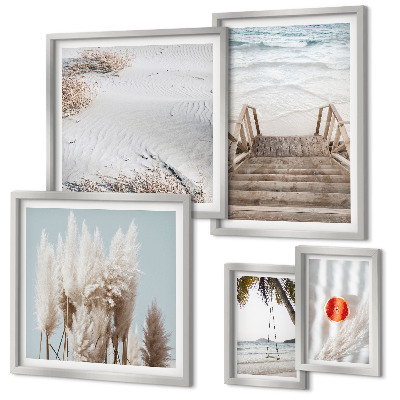 Conjunto de 5 quadros com moldura Vistas da praia e da natureza