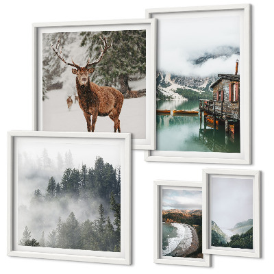 Conjunto de 5 quadros decorativos Natureza, vida selvagem, montanhas
