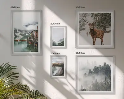 Conjunto de 5 quadros decorativos de natureza com montanhas e vida selvagem