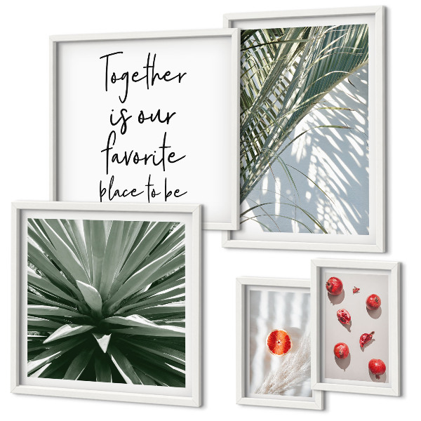 Conjunto de 5 quadros com moldura Estilo boho, plantas, frutas, trópicos