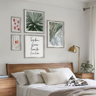 Conjunto de 5 quadros com moldura Estilo boho, plantas, frutas, trópicos